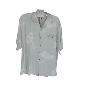 NEW Tommy Bahama Tropicool Garden 100% Silk Camp Shirt Sage Green Large